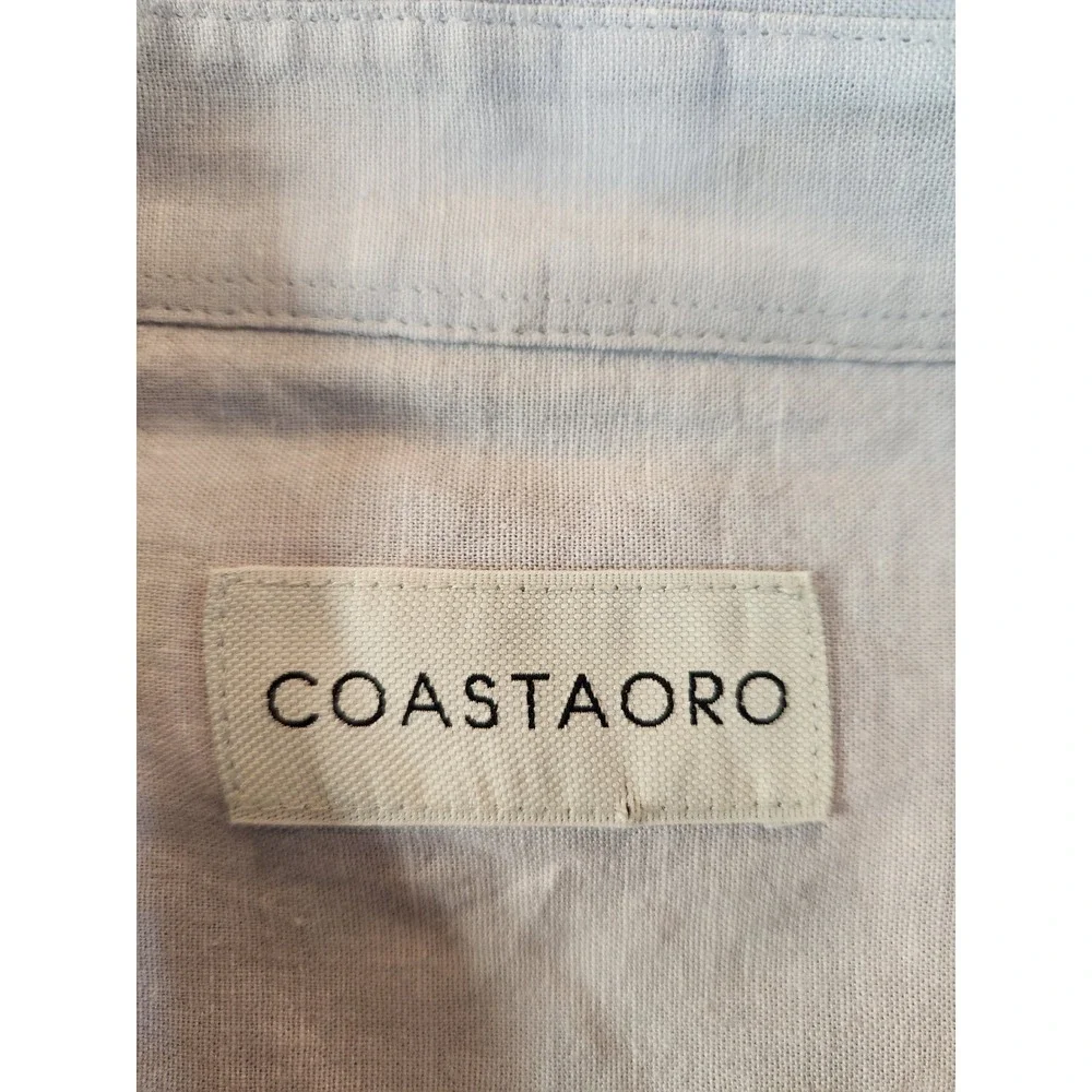 Coastaoro Mens XXL Short Sleeve‎ Linen Cotton Blend Button Down Shirt Light Blue